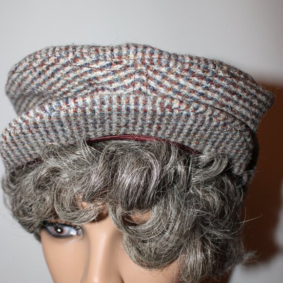 Vintage Harris Tweed Hand Woven 100% Wool Classic Houndstooth Plaid Newsboy Hat - Picture 4 of 7
